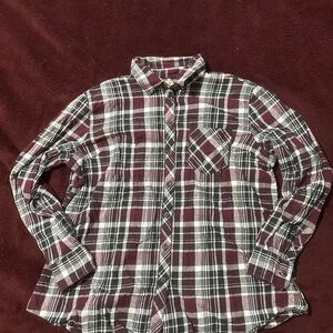 Men's Burgundy Plaid Casual Button-Down Shirt